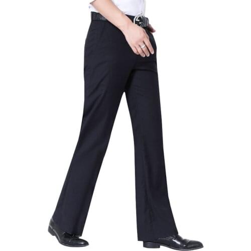 Spring Men Flared Boot Cut Trousers No Ironing Required Elasticity Casual Office Dark Blue Black Slim Bottom Formal Suit Pants