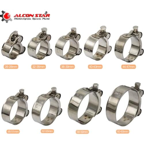 Alconstar- 26-63mm Stainless Steel Motorcycle Exhaust Banjo Clamp Hose Clamps Clip For Slip-on Type Motorcycle Muffler Silencer