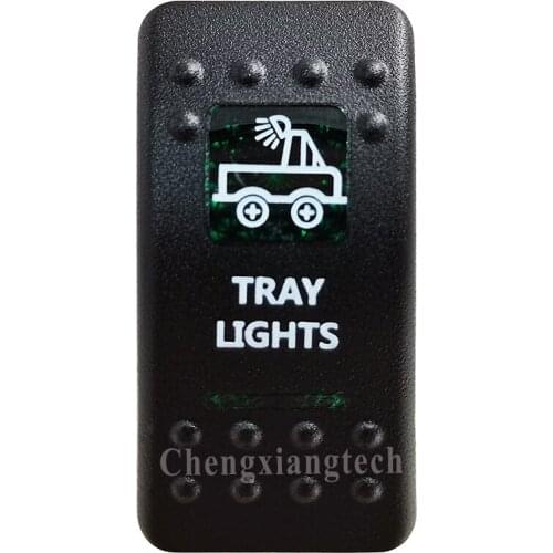 Green Printed Switch Cap - TRAY LIGHTS - for 12V 20A 5Pin On Off SPST Car Boat Rocker Switch Replacing, COVER Only
