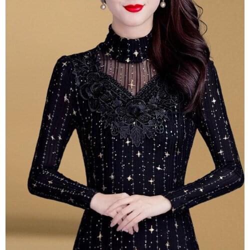 2021 Autumn Winter Women Lace Tops and Blouses Female Clothing Fashion Long Sleeve Blouses Ladies Shirts Bottoms Clothes H886