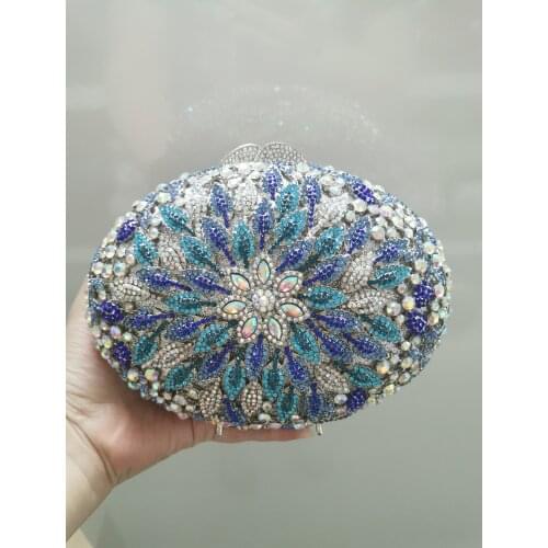 Blue Green AB Diamond Woman Floral Evening Bag Crystal Lady Female Cocktail Party Dinner Clutches Handbags Wallet Bridal Wedding