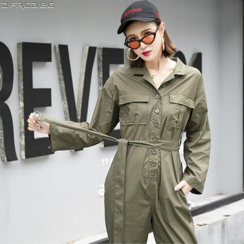 Fashion Stretwear High Waist Rompers Womens Jumpsuit Spring Summer Loose Wide Leg Female Overalls With Belt Long Green Jumpsuits