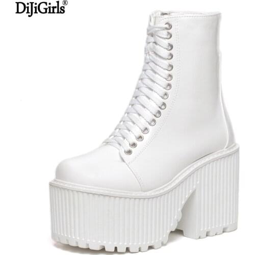 Dijigirls Botas Femininas 2017 Motorcycle Boots Brand Designer Women Boots Platform Shoes Punk Rock Martin Boots Black /White Sh