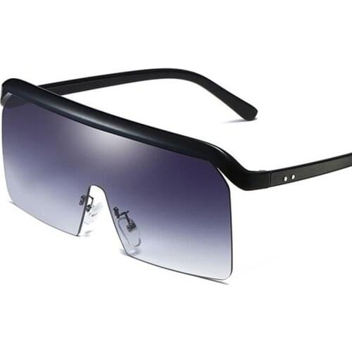 Oversized Womens Sunglasses Trend Half Frame Flat Top Square Glasses Big Shades Men Summer One piece Goggles Oculos Retro