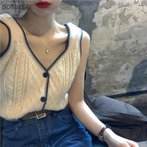 Sweater Vest Women Spring Inside Fashion All-match Knitted Slim Korean Style Sexy V-neck Sleeveless Casual Club Streetwear Chic