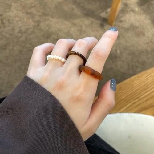 3PCS Resin Pearl Rings for Women Fashion Vintage Index Finger Ring Set Creative Korean Jewelry Accessories Matching Gift