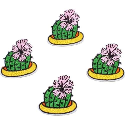 10pcs/lot New Cactus Patch Iron On Sew on Plants Flower Stickers DIY Jeans Backpack Appliques Handmade Pants Shirts Iron Patches