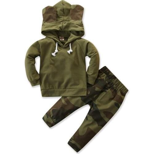 2020 Spring Boys Sets Cotton Long Sleeve Cartoon Ear Hooded Camouflage Top+Long Pant 2pc Casual Kids Sport Suits Toddler Clothes