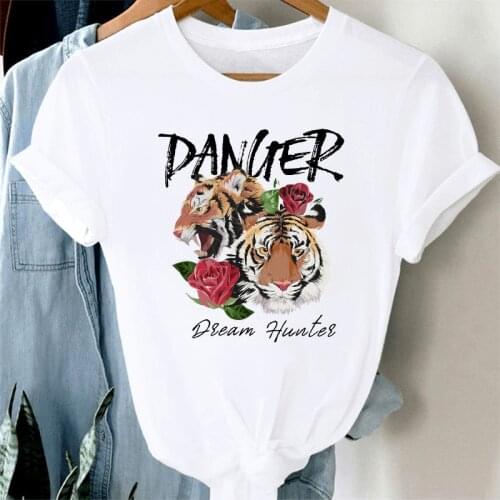 2021 Ferocious Tiger Head Print Fashion T-shirt Female Casual TShirts Women Print Clothes Tshirt Short-sleeved Tops Women