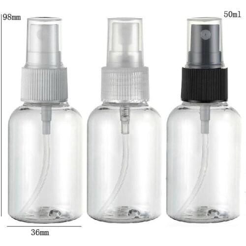 30 x 50ml Refillable Dumpy Plastic Spray Bottle 5/3oz Clear Mist Perfume Atomizer with Plastic Spray