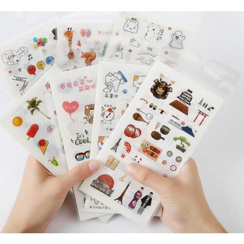 6 Sheets Into Transparent Stickers Bag Cute Cartoon Decorative Hand Account Daily Album DIY Mobile Laptop Fridge Cover Materials