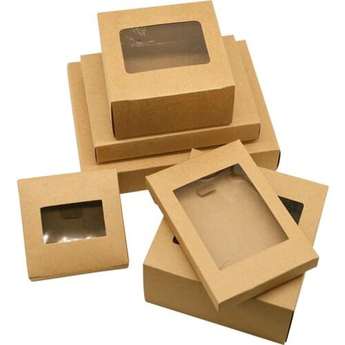 6pcs/lot Paper Wedding Favor Gift Box Kraft Paper Cookies Candy PVC Windows Boxes Birthday Party Candy Gift Packaging Box
