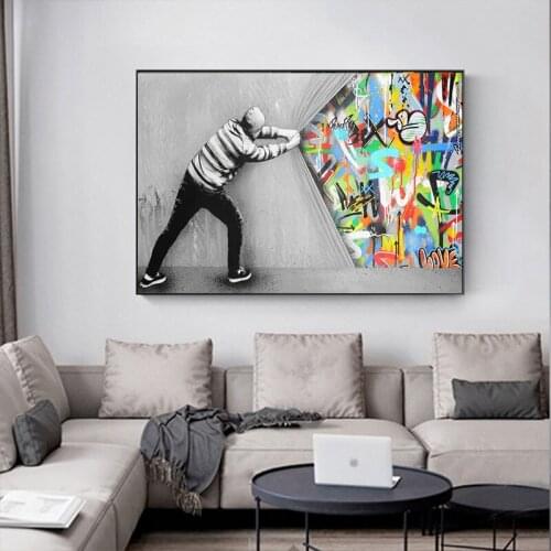 Abstract Graffiti Behind The Curtain Street Art Canvas Painting Poster Print Cuadros Wall Art Picture for Living Room