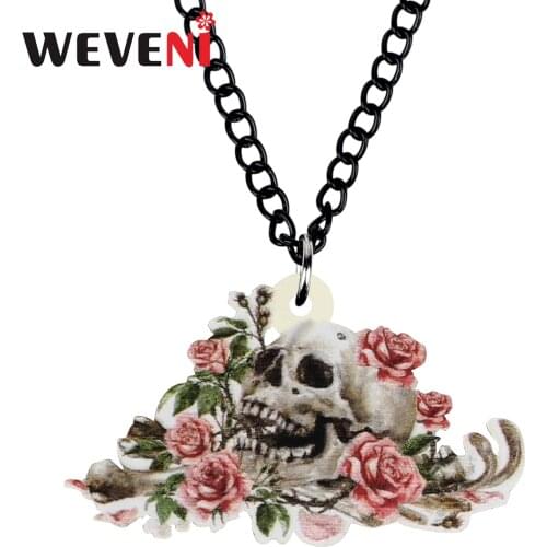 WEVENI Acrylic Halloween Flower Skull Necklace Choker Skeleton Pendant Chain Jewelry For Women Girls Kid Charms Gift Accessories