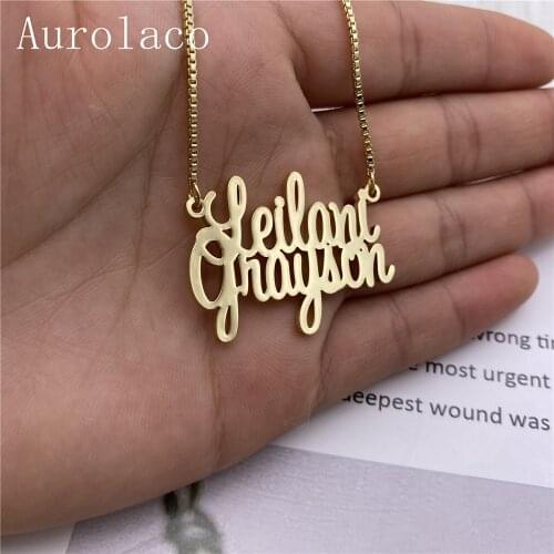 AurolaCo Customized Name Necklace Two Name Personalized Stainless Steel Gold Nameplate Necklace For Women Jewelry Gift