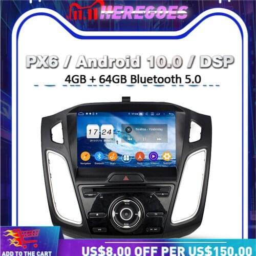 PX6 DSP TDA7851 IPS Android 10.0 4GB + 64GB Car DVD Player GPS map RDS Radio Wifi Bluetooth 5.0 For Ford Focus 2011- 2017 2018