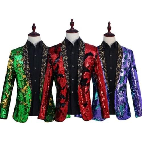 Blazer men groom suit mens wedding suits singer star style dance stage turn sequin clothing man formal dress fashion jackets