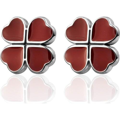 C-MAN Luxury shirt Red clover Enamel cufflink for mens Brand cuff buttons cuff links High Quality abotoaduras Jewelry