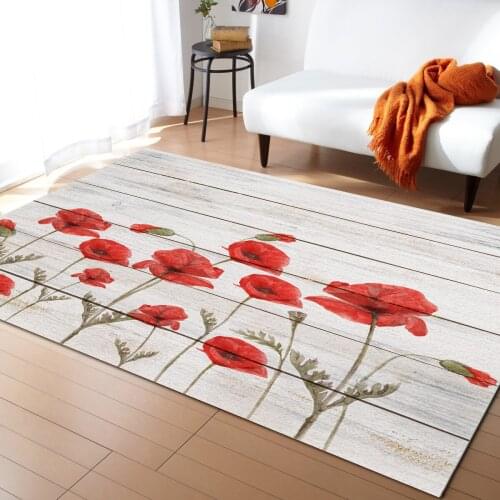 Red Poppy Flower Wood Board Printed Floor Mat Door Mats Lounge Rug Kids Carpet Living Room Bedroom Modern Home Decoration