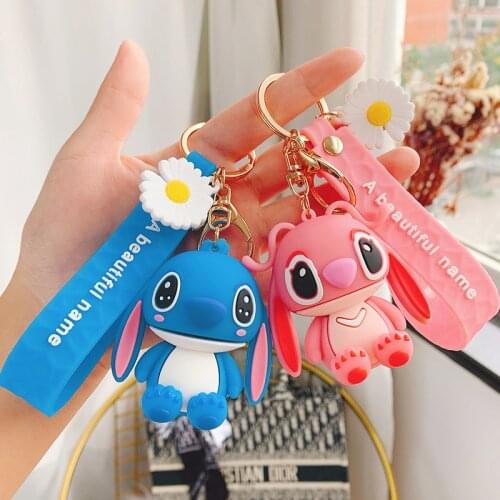 Disney Cute Stitch Doll Cartoon Key Chain Car Student Bag Keychain Hanging Gifts Pendant Keyring Woman Kid
