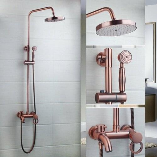 8" Rainfall Antique Copper Shower Head and Hand-held Shower Toilet Bathtub Faucet Hot and Cold Water Mixing Faucet