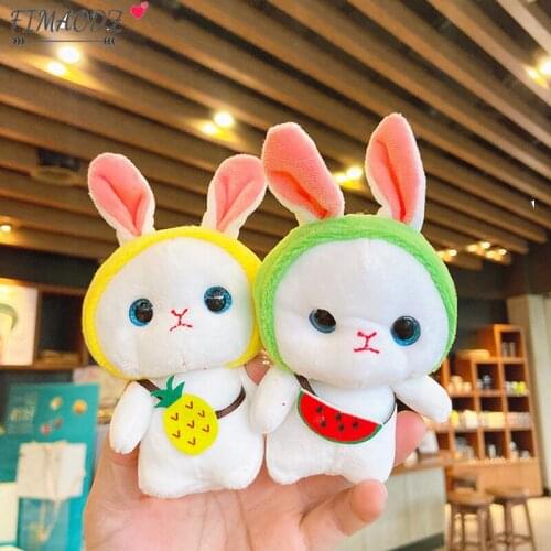 FIMAODZ Fluffy Rabbit Keychain Cartoon Cute Plush Rabbit Doll Pendant With Carrot Pineapple Bag Key Chain Holder for Women Kids