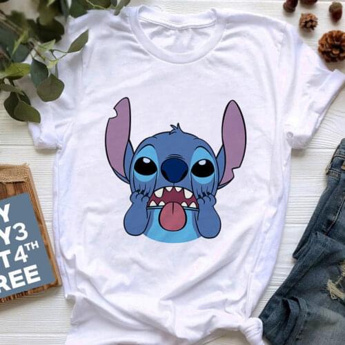 Disney Stitch T-shirt ladies summer cartoon top T-shirt fashion men and women with the same white T-shirt bottoming hot sale