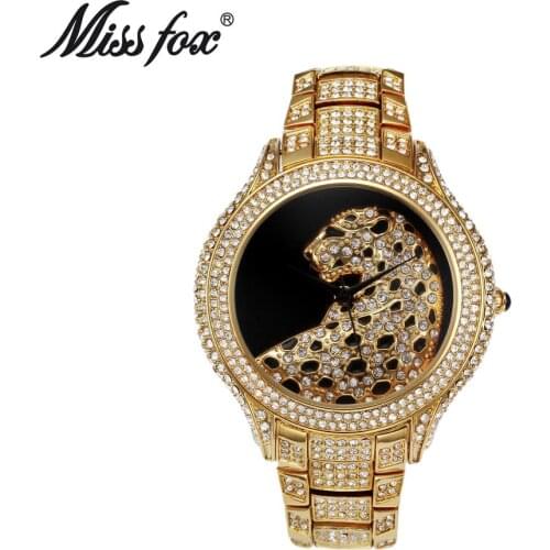 Hot Leopard Business Watch Female Golden Clock Charms Full Diamond Brand Gold Watch Women Wrist Fashion Quartz Watches