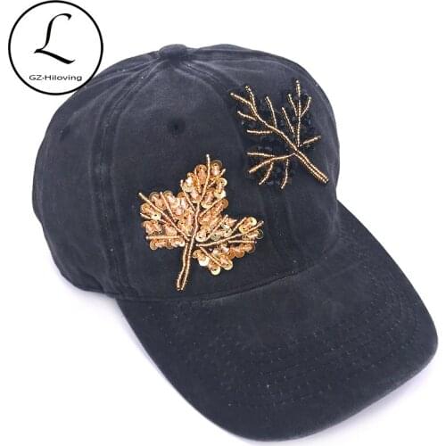 GZhilovingL Casual Tree Beads Baseball caps and Hats For Woman ladies Summer Black Denim Color Cotton Snapback Adjustable Hats