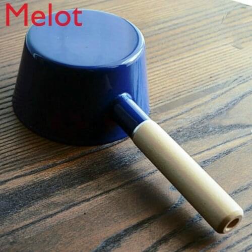 Japanese-Style Thick Enamel Milk Pot Cooking Pot Water Pot Single Handle Solid Color Coffee Milk Pot Small Soup Pot