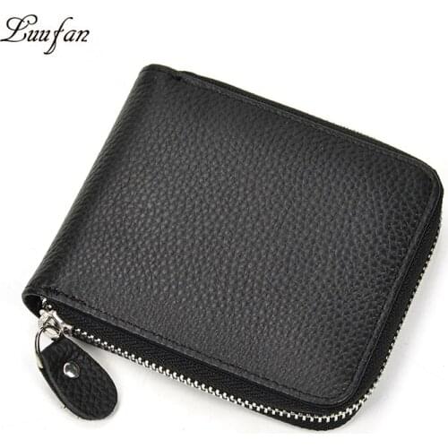 Luufan Wallet Short Lightweight Unisex Photo Pocket Coin Pocket Large Capacity Casual Genuine Leather Real Leather Black