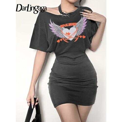 Darlingaga Harajuku Goth Halter Print Summer Dress Women 2021 Bodycon Cut Out Sexy Dress Mini Gothic Clothes Pins Shirt Dresses