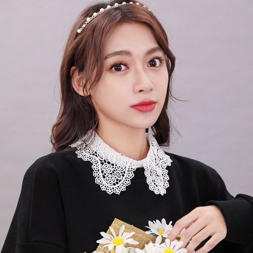 Linbaiway Woman Removable Lapel Detachable Collar Lace Floral Hollow Cotton Fake Collar Ladies Sweater Flase Collars Faux Col