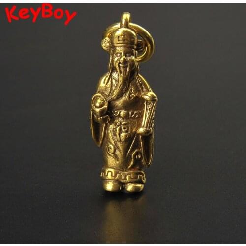 Copper Vintage Chinese God of Wealth Feng Shui Figurines Key Chains Pendants Lucky Statue Ornaments Home Decorations Accessories