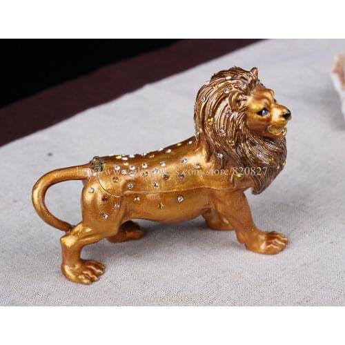 Metal Box Roaring Lion Bejeweled Crystals Jewelry Trinket Box Jewel Gift Box for Man Gifts Set Boxes