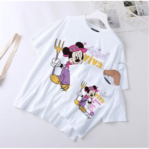 Fashion Family Matching Clothes Short Sleeve Mickey Printed Mama Kids Tshirts Harajuku Holiday Summer Boys Girls Family Look Top