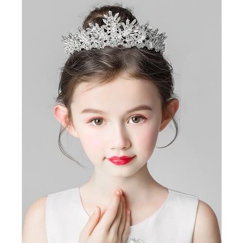 Trendy Silver Color Black Childrens Crown Tiara Princess Girls Crown Crystal Kids Birthday Gift Cake Headband Photography