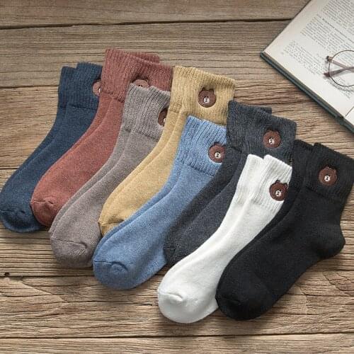 Fashion Women Short Funny Socks Cute Bear Ladies Ankle Socks Girls Breathable Casual Solid Comfy Cotton Sokken Meias Harajuku