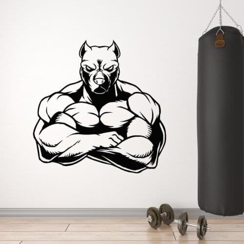 Muscled Dog Wall Sticker Gym Vinyl Decal Gymnasium Decor Fitness Club Wall Art Mural Removable Decoration Strong Power
