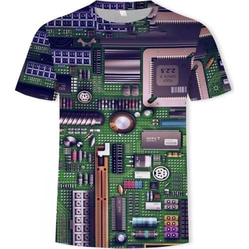 Mens summer new 3D printing electronic chip new trend T-shirt fashion trend short sleeve personality breathable and comfortable