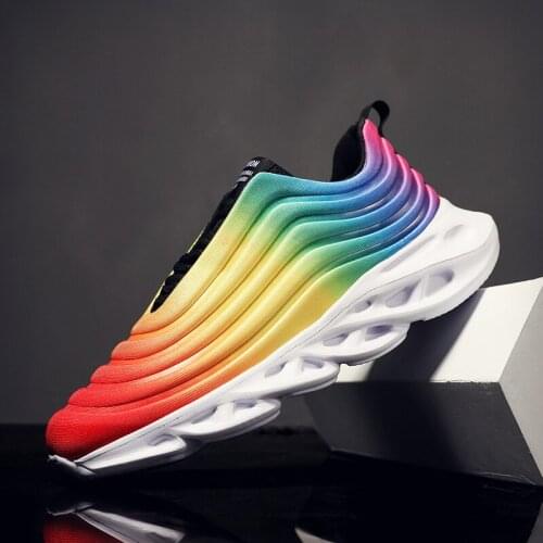 Mens Mesh Breathable Rainbow Colors Sneakers Casual Sport Running Shoes 4Colors Boys Youth Plus Size