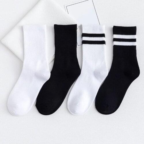 1 Pair Brand New Fashion INS Cotton Black White Stripe Crew Men Socks Sports High Skateboard Blaze Street Happy Long Sox on Sale
