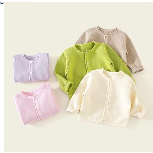 Baby Girl Autumn Clothes Casual Toddler Costume Button Tops Long Sleeve Solid Boys Girls Candy Solors Knitted Sweaters For 1-5Y