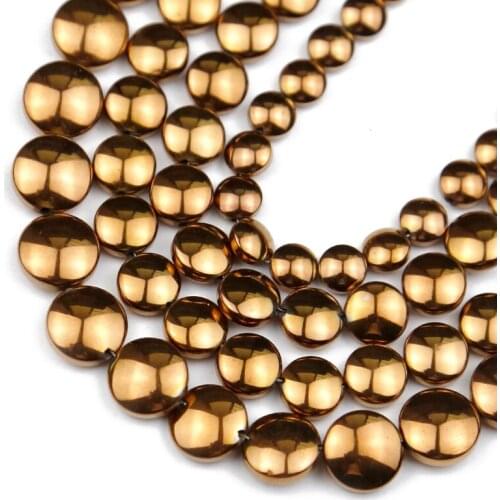 Flat Round Copper Hematite Natural Stone Beads 6/8/10mm Coin Spacer Loose For Jewelry Making Diy Bracelets Accessories Fiindings