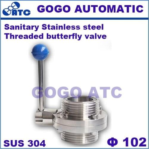 Sanitary stainless steel 304 O.D 102 mm sms Threaded butterfly valve T type butterfly valve Manual union Butterfly valve