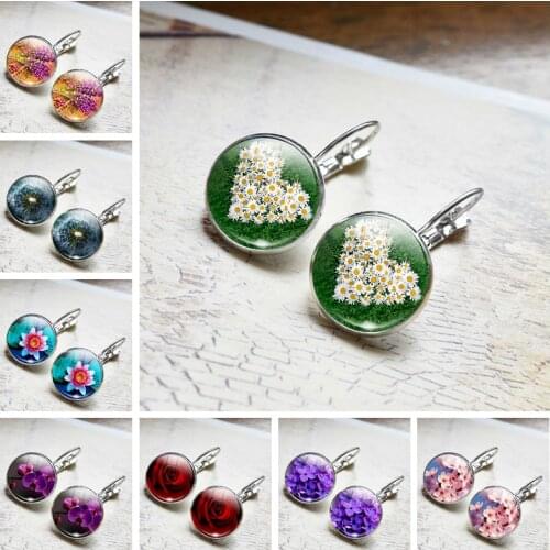 Daisy Rose Sakura Earrings Simple Style Flowers Earings Glass Cabochons Jewelry DIY Earring Women Lover Gifts Stud Earrings