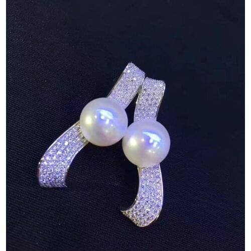 Long natural fresh water pearl drop earring 925 sterling silver with cubic zircon flat round office career fashion jewelry