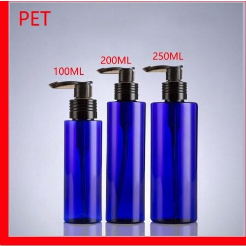100/200/250ML PET blue plastic bottle w black Press Lotion Pump shampoo Cosmetics container empty Foam Soap Refillable Bottles