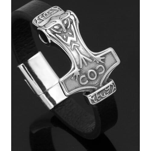 Nordic viking stainless steel odin rune thor hammer Mjolnir bracelet -with viking gift bag