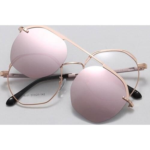 Pink mirror Polarized Sunglasses Womens New high quality alloy magnet clip on sunglasses fashion Transparent Glasses 2020 oculo